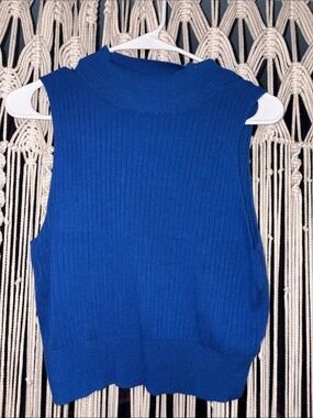 Sleeveless Rib Knit Mock Neck Sweater